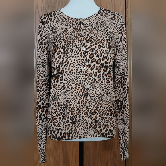 Time & Tru Leopard Print Cardigan size L (12-14) 4-020 - Picture 1 of 4